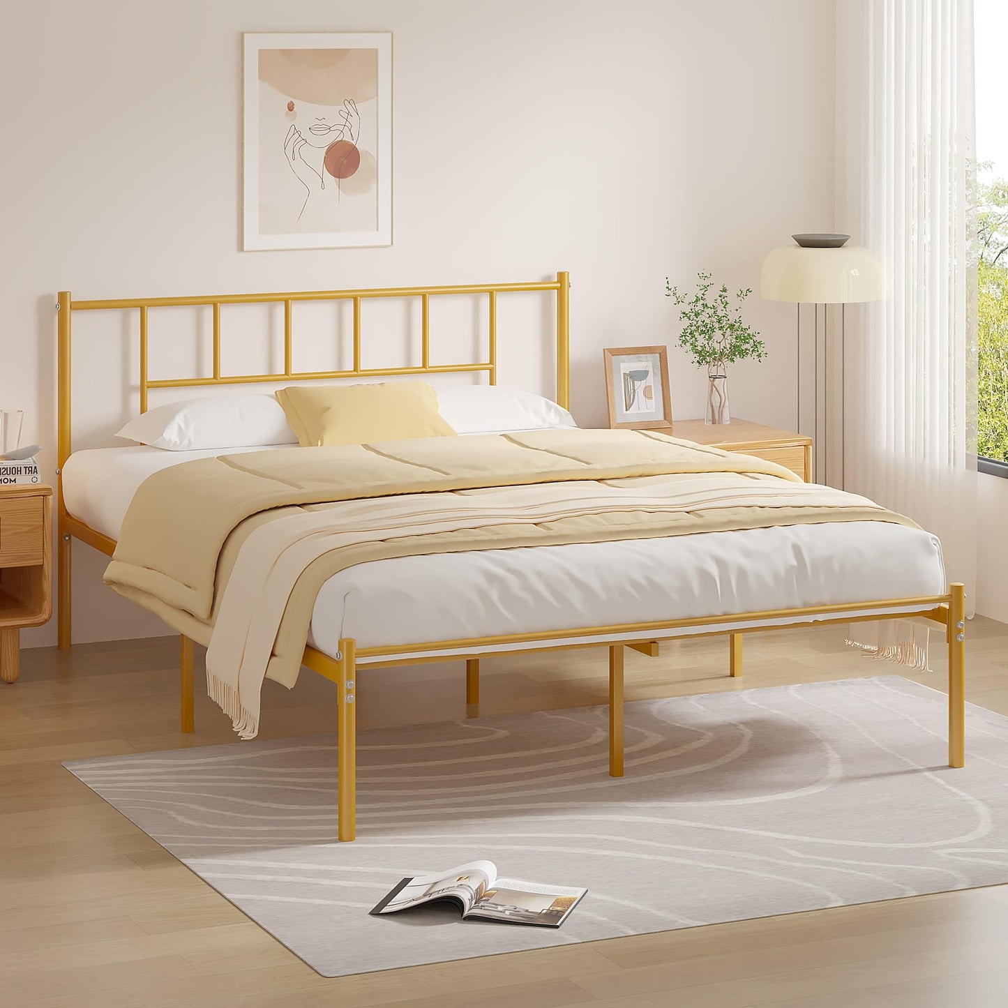 VECELO Full Metal Platform Bed Frame with Headboard, Heavy Duty Steel Slat Support, Under Bed Storage,No Box Spring Needed, Easy Assembly