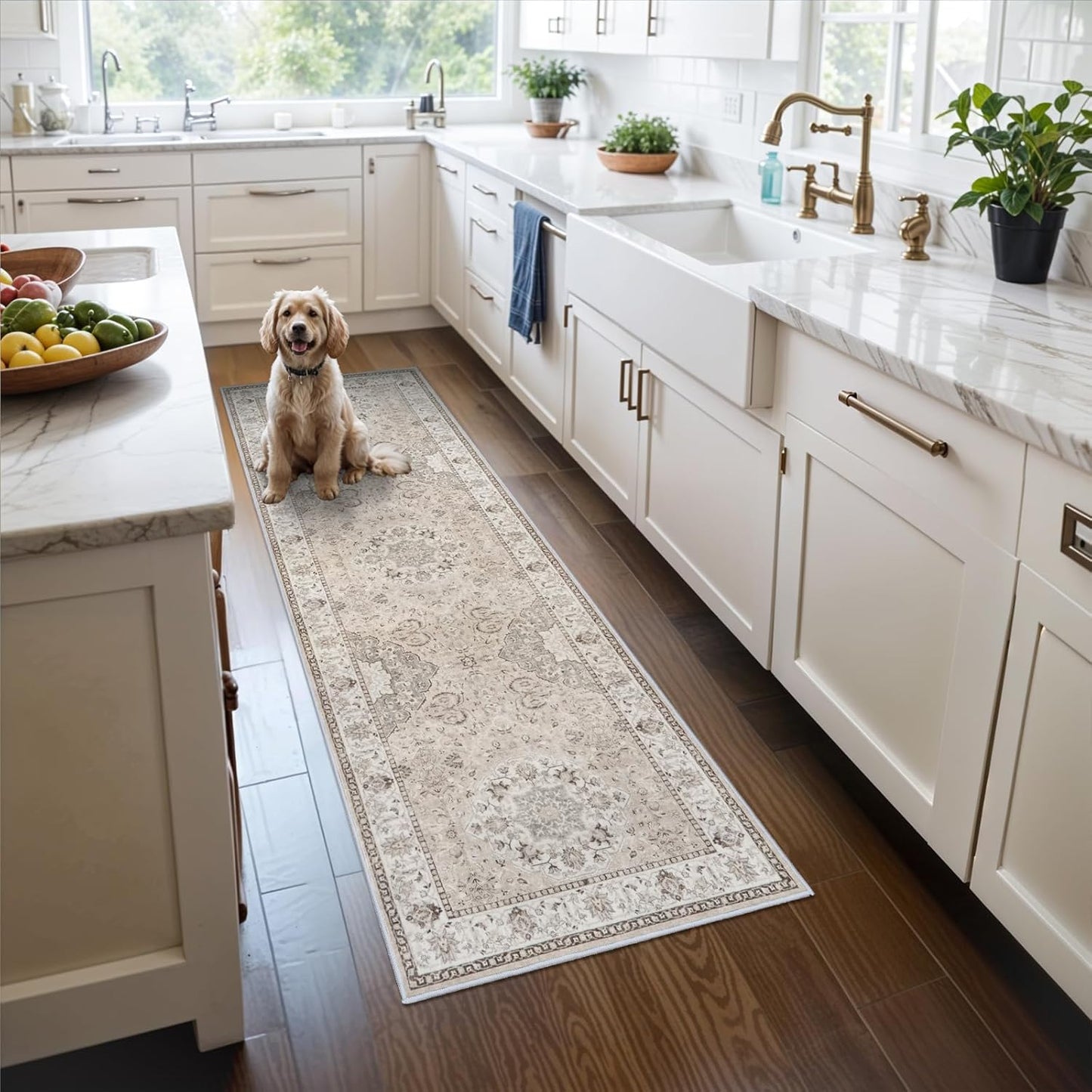 Skiennix Vintage Washable Runner Rug - Soft Non-Slip Kitchen & Hallway Mat | Stain Resistant, 2x6 ft