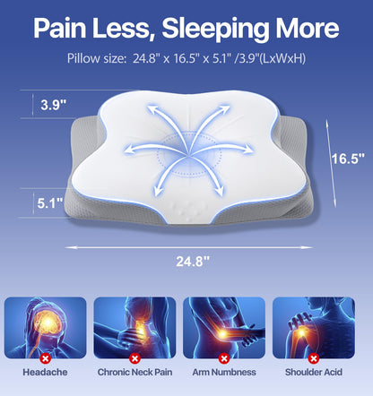 LBRAMS Cervical Pillow for Neck Pain Relief - Ergonomic Memory Foam Pillow with Cooling Case Orthopedic Support Side Sleeper Pillow for Pain Relief Support for Side Back Stomach Sleepers
