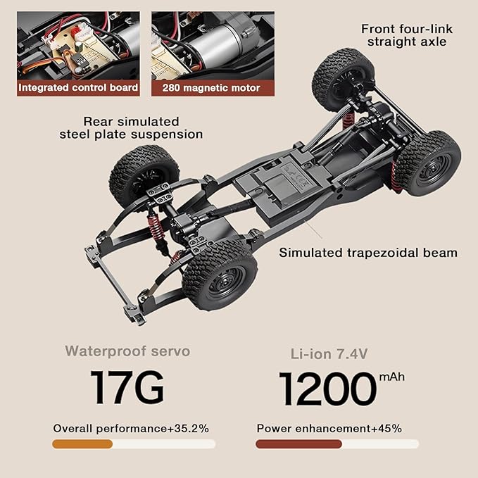 1/12 Scale RC Crawler MN-82S LC79 RTR RC Truck 4x4 Off Road Vehicles 2.4GHz RC Rock Crawler Car with LED Lights 7.4V 1200mAh Battery for Adults Hobby Toys (Black)