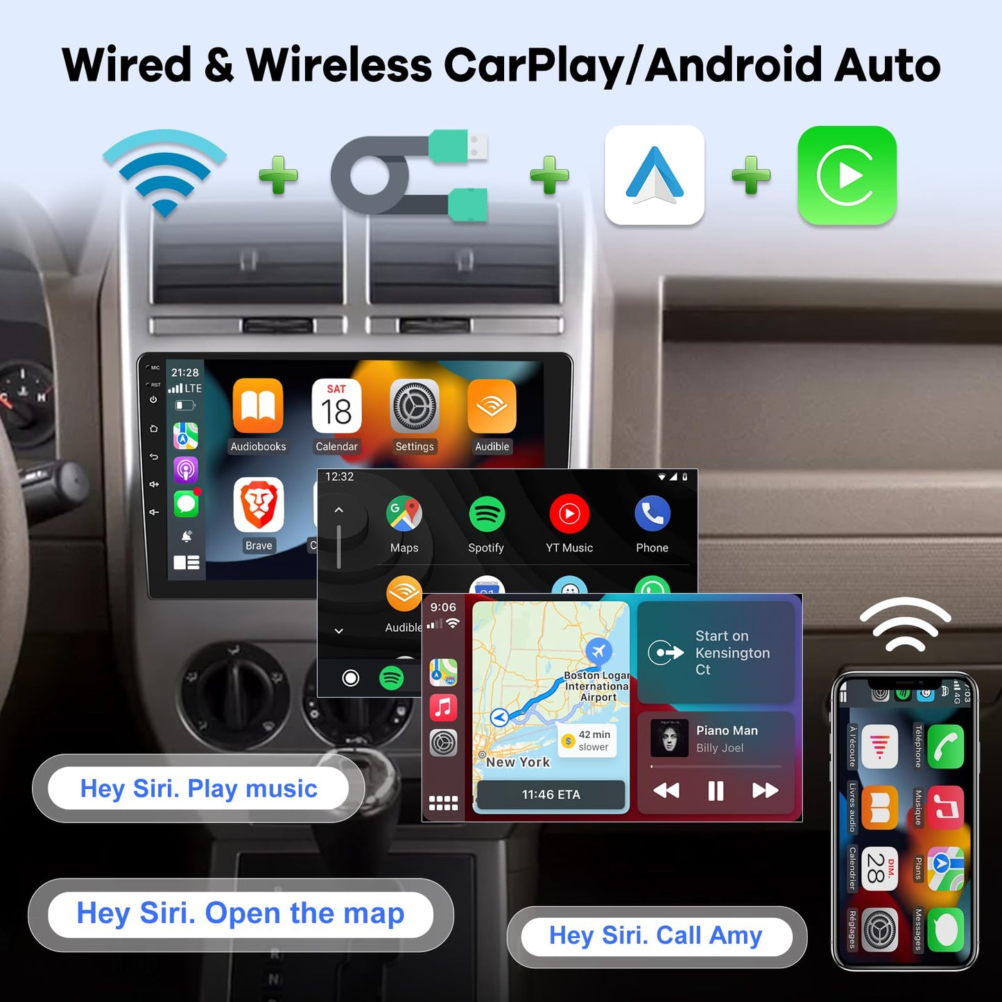 [2G+64G] Car Radio for Jeep Compass Patriot 2007 2008 2009, Android Touch Screen Patriot Stereo, Wireless Carplay/Android Auto/Bluetooth/WiFi