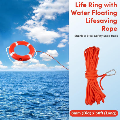 23" Life Ring Boat Safety Throw Ring with Water Floating Lifesaving Rope 50’ and Horseshoe Buoy Bracket for Boating Safety - 3 Pack