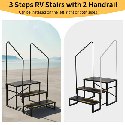 foriy RV Steps with Handrail and Platform, Camper Steps 3 Step Outdoor Hot Tub Mobile Home Stairs Anti-Slip for Travel Trailer Motor Home Boat Camper and Porch for Dogs Elder Child