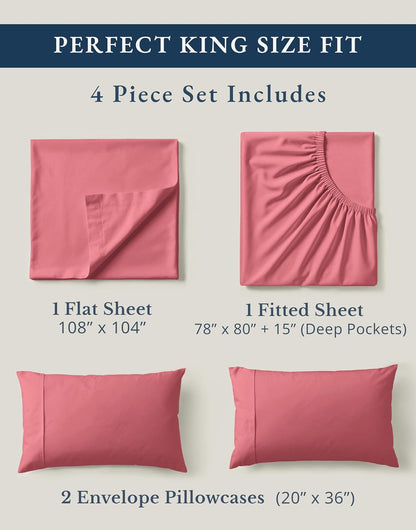 LANE LINEN 100% Organic Cotton King Size Bedsheets - Soft Luxury Hotel-Style Percale Cooling Sheets | Oeko-Tex Certified, Mineral Red