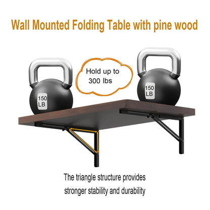 IAE Floating Wall Mounted Folding Table Desk with Pine Wood,36" x 22" Folding Workbench,Fold Down wall Mounted Foldable Table with Shelf Brackets,Laundry Folding Table for Apartment,Home,Kitchen,Brown