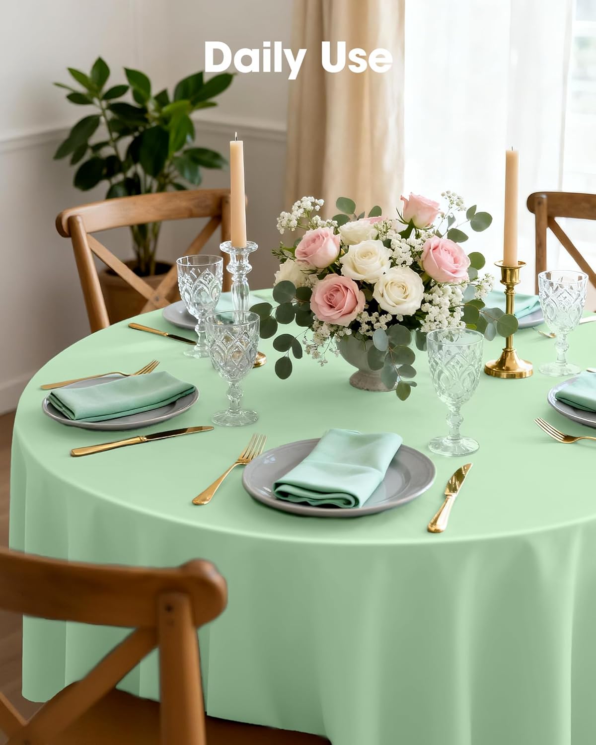 Pureegg Disposable Round Table Cloths - 84'' Sage Green, Leakproof & Sturdy, 8 Pack for Easter Parties