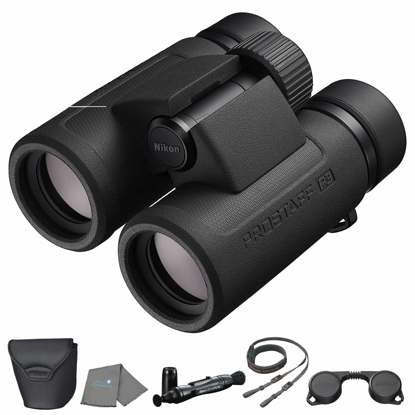 Prostaff P3 10x42 (16777) Black Binoculars Bundle with Lens Pen, and Cloth - High Powered Compact Adult Binoculars for Hunting, Bird Watching, and Hiking Essentials, Zoom Lightweight Travel