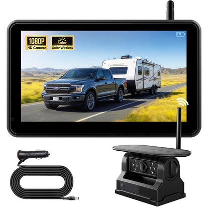 7" Portable 1080P Solar Wireless Backup Camera Car Dash Cam,1 Min No Wiring Easy Install Rechargeable Magnetic Back up Camera for Truck/Trailer/Small RV/Camper (Single Camera)