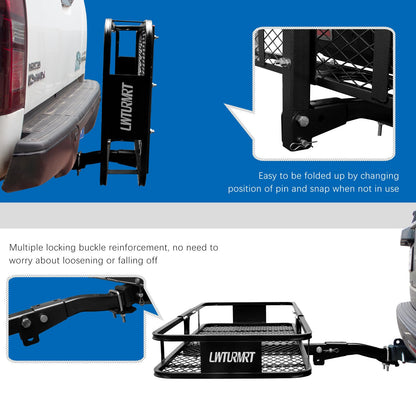 LWTURMRT Anti-Abrasion Hitch Cargo Carrier 57"X21"X6",Trailer Rack Mount Steel with High Side Rails for RV's,Trucks,SUV,Vans,Cars 2" Receiver 500lb,Black