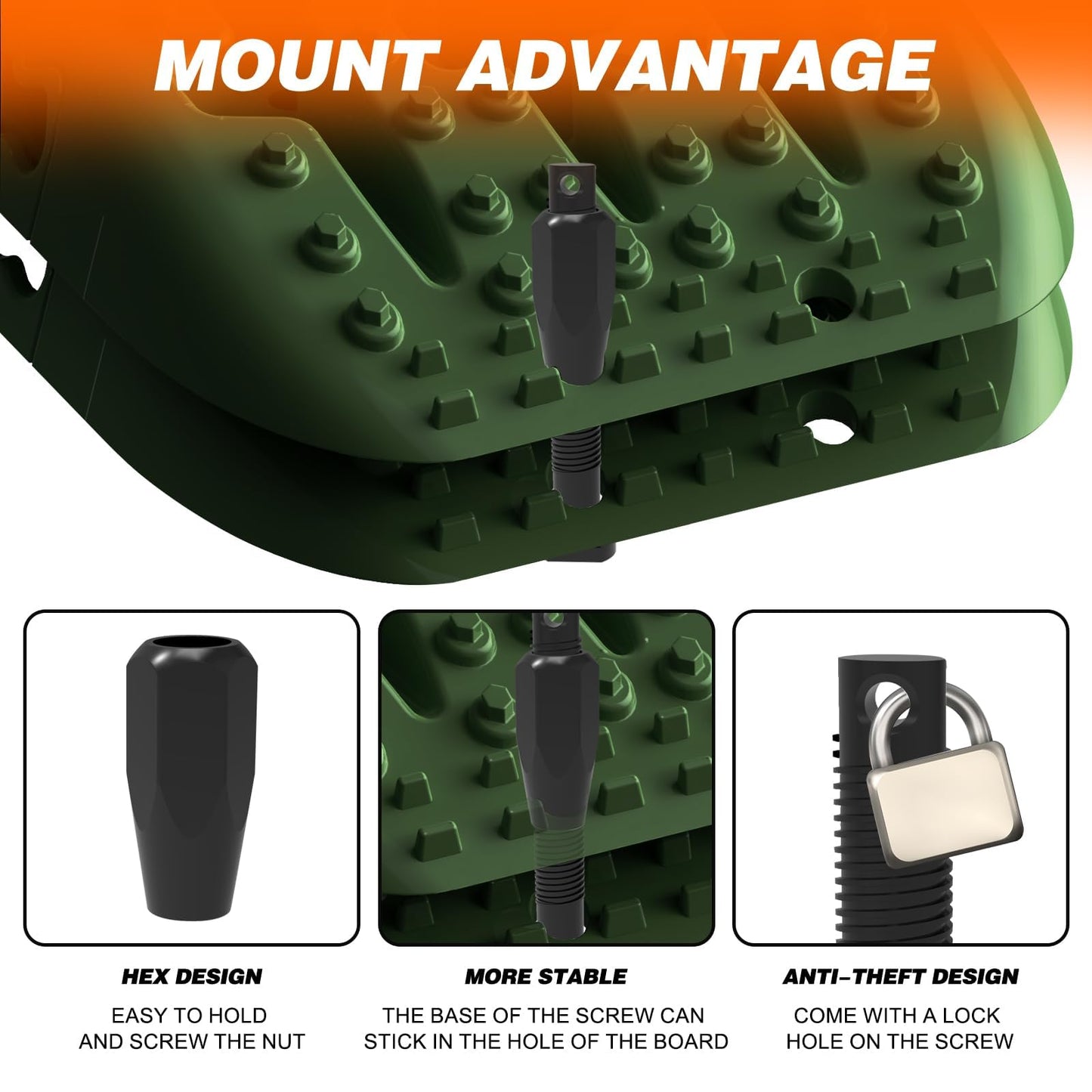 ALL-TOP Recovery Traction Boards, 2PCS & Mounting Kit, Reinforced Off Road Bendable Tire Friction Tracks (3rd Gen,Army Green)