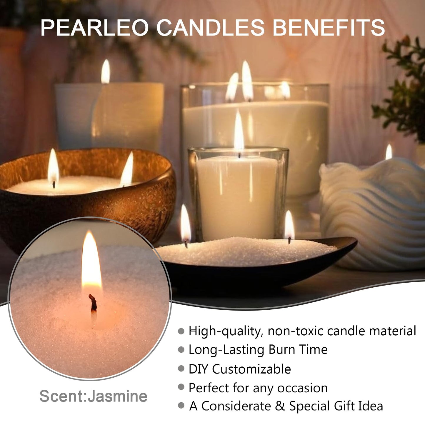 1.1lb Moonlit Jasmine Scented Pearled Candle with 30 Wicks-MANNYCOM Sand Wax Burns up to 110 Hours–DIY Refillable Candles Making Kit-Smokeless Clean Burning for Wedding Gifts-White