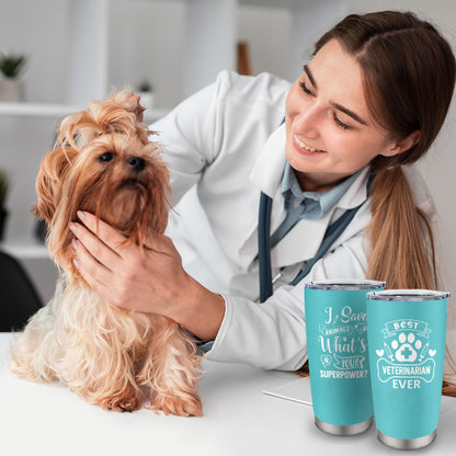 Cudoviqu Veterinary Gifts - Veterinarians Gifts for Women - Vet Med Gift - Best Veterinarian Ever Gift - Funny Veterinary Gift Ideas, 20 oz Stainless Steel Tumbler With Lid & Straw
