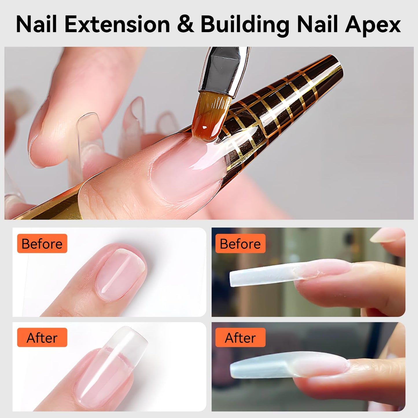 Makartt Clear Gel Builder Kit: Self-Levelling, Long Lasting Extension Hard Gels for Strengthener, Broken Nails Repair Gel Kit with Paper Forms, Dual forms, Nail File and Dual-End Brush 1.06 oz