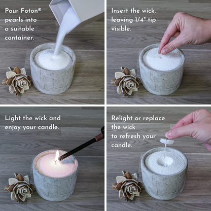 Foton Pearled Candle 18 Oz - Unscented Non Toxic Luxury Long Lasting Powder Candles - Lasts up to 120 Hours - Refillable Candle Sand with 30 Wicks for Candle Making - Pure & Unscented