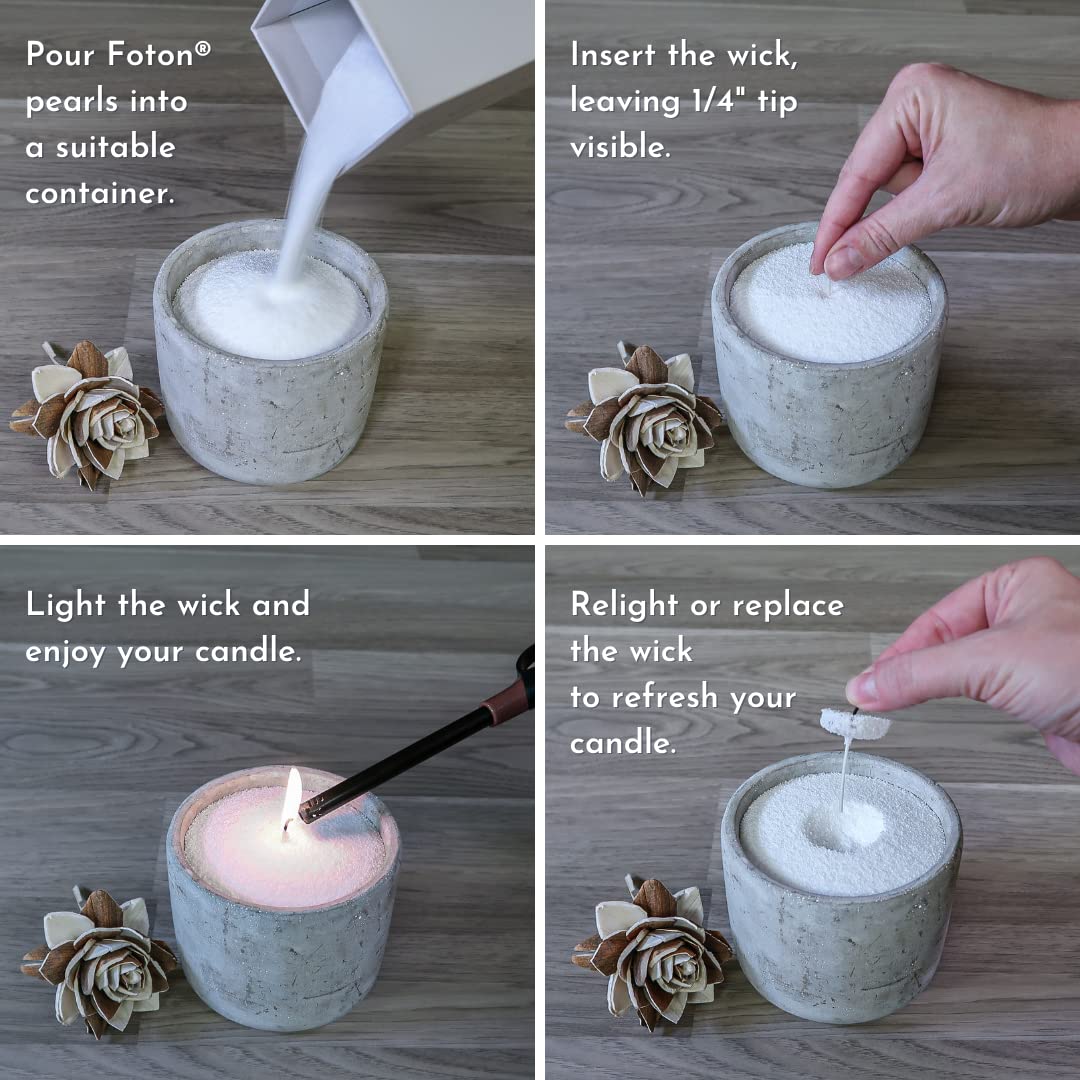 Foton Pearled Candle Colored 18 Oz - Marble Unscented Non Toxic Luxury Long Lasting Powder Candles up to 120 Hours - Refillable Candle Sand with 30 Wicks for Candle Making