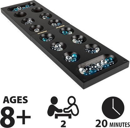 Spin Master Games Legacy Deluxe Mancala Classic Game with Folding Wooden Board &amp Colorful Glass Stones Family Game for Ages 8 &amp Up