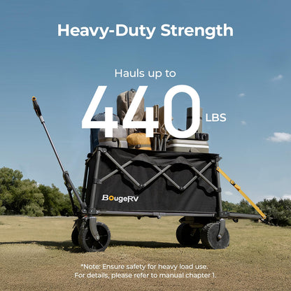 BougeRV Electric Utility Wagon w/ 133Wh Battery, Up to 440 lbs Load Capacity Collapsible Garden Cart, Outdoor Motor-Driven Foldable Wagon, Ideal for Camping, Gardening (Battery Charger NOT Included)