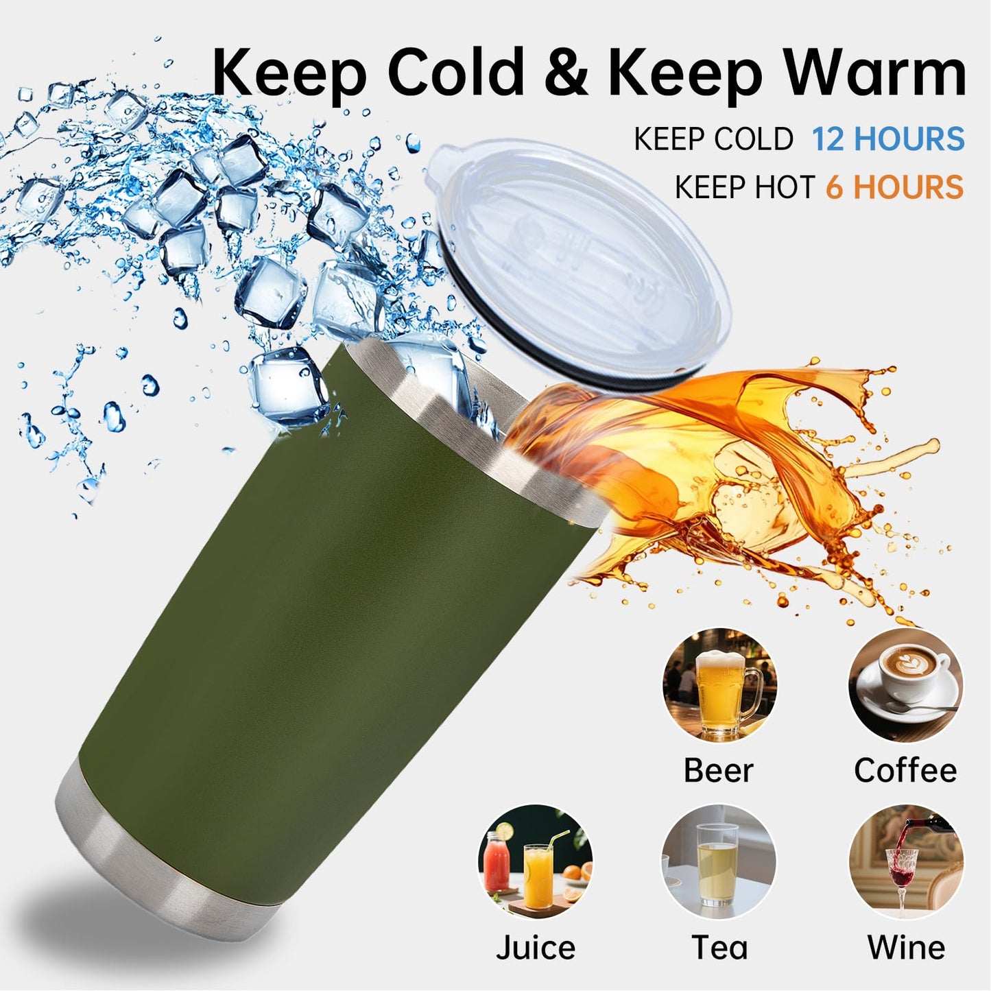 IEOVIEE 32 Pack, 20oz Stainless Steel Bulk Tumblers with Lids and Straws, Double Wall Insulated Travel Coffee Mug, Durable Powder Coated Tumbler Bulk Cup for Cold and Hot Drinks(Army Green)