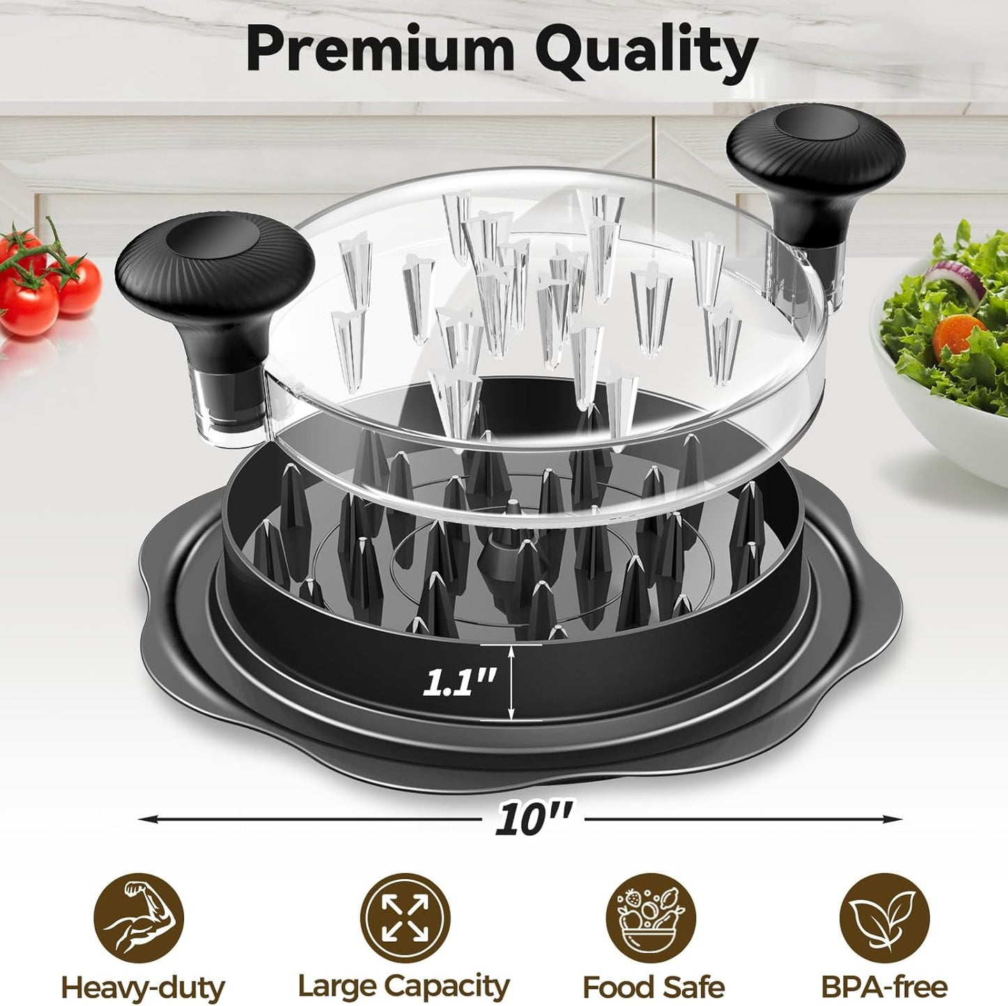 Ukeetap 10" Pro Chicken Shredder Tool - BPA-Free Meat Grinder with Ergonomic Handle & Anti-Slip Base, Black