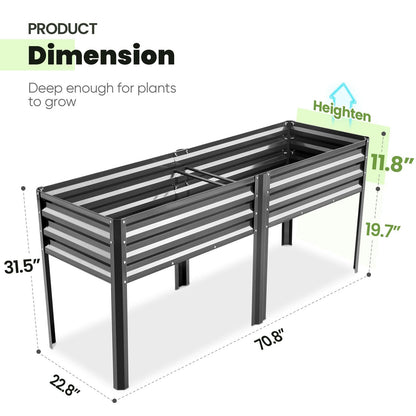 KING BIRD Raised Garden Bed with Irrigation System and Legs Galvanized Elevated Planter Box for Backyard, Patio, Balcony, 600lb Capacity, Dark Grey, 70.9x22.8x31.5 in