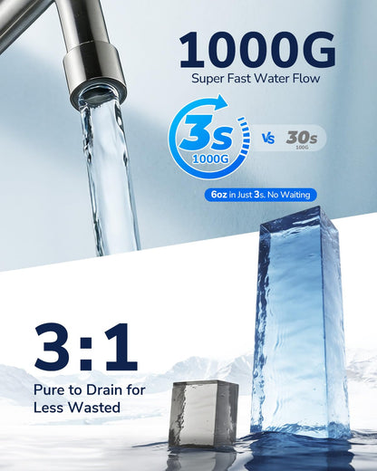 Ecoviva 1000GPD UnderSink Reverse Osmosis System, German Design, NSF/ANSI 58 61 372 Tankless 9-Stage 3:1 Pure to Drain, 10 Years Robust Alkaline RO Water Filtration, Fully Sealed