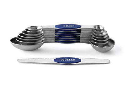 Spring Chef Stainless Steel Magnetic Measuring Spoons Set of 8 with Leveler, Heavy Duty Teaspoon & Tablespoon Measuring Spoons With Strong N45 Magnets, Kitchen Gadgets for Baking & Cooking - Sapphire