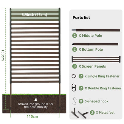 Outdoor Privacy Screens - Length: 43in, Height: 59in, Fence Privacy Screen, Freestanding Horizontal Fence, Metal Material, Anti-Corrosion and Weatherproof, Suitable for Outdoor Garden Courtyard