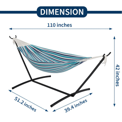 Hammock with Stand for Outside, Upgraded Carrying Case，Easy Assembly, Portable Space Saving Heavy-Duty Steel Frame，Perfect for Outdoor & Indoor, Blue Stripe