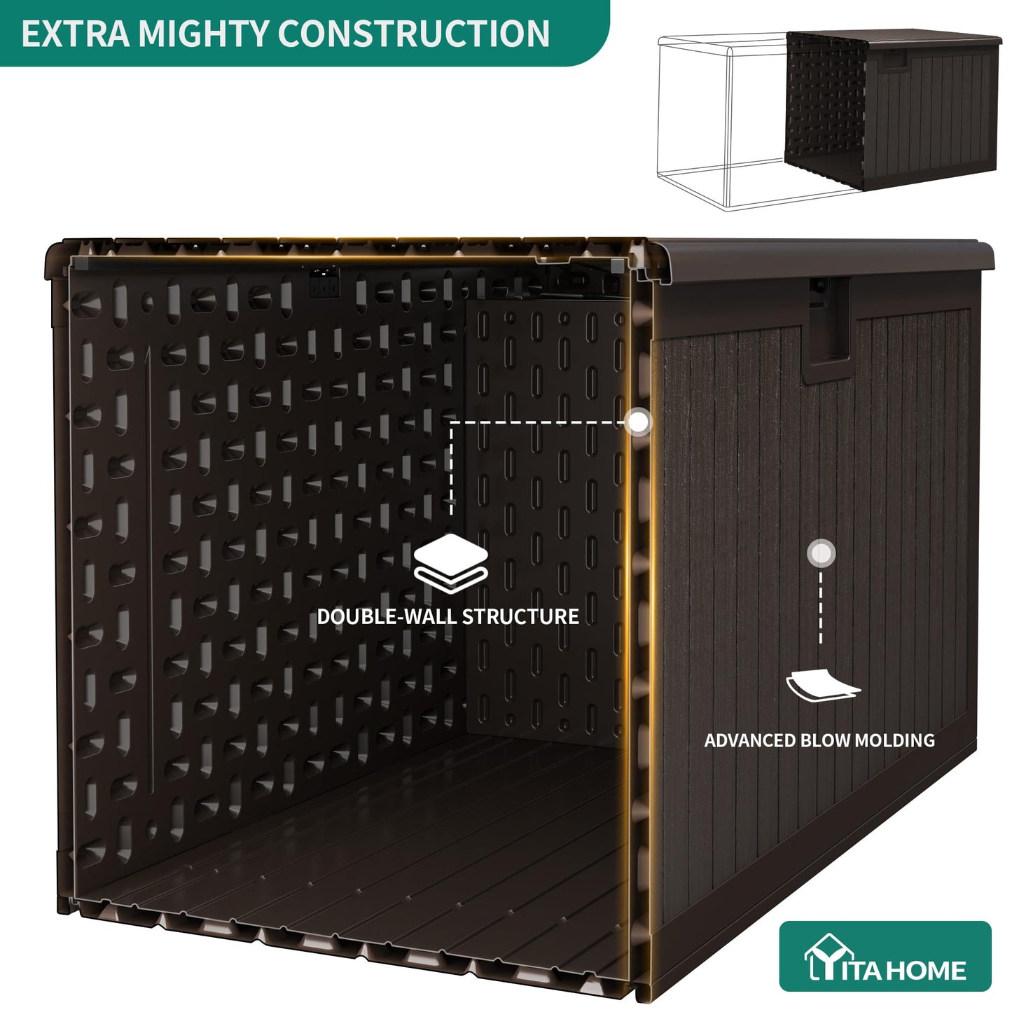 YITAHOME XL 180 Gallon Large Deck Box,Outdoor Storage for Patio Furniture Cushions,Garden Tools,Waterproof,Lockable (Black)