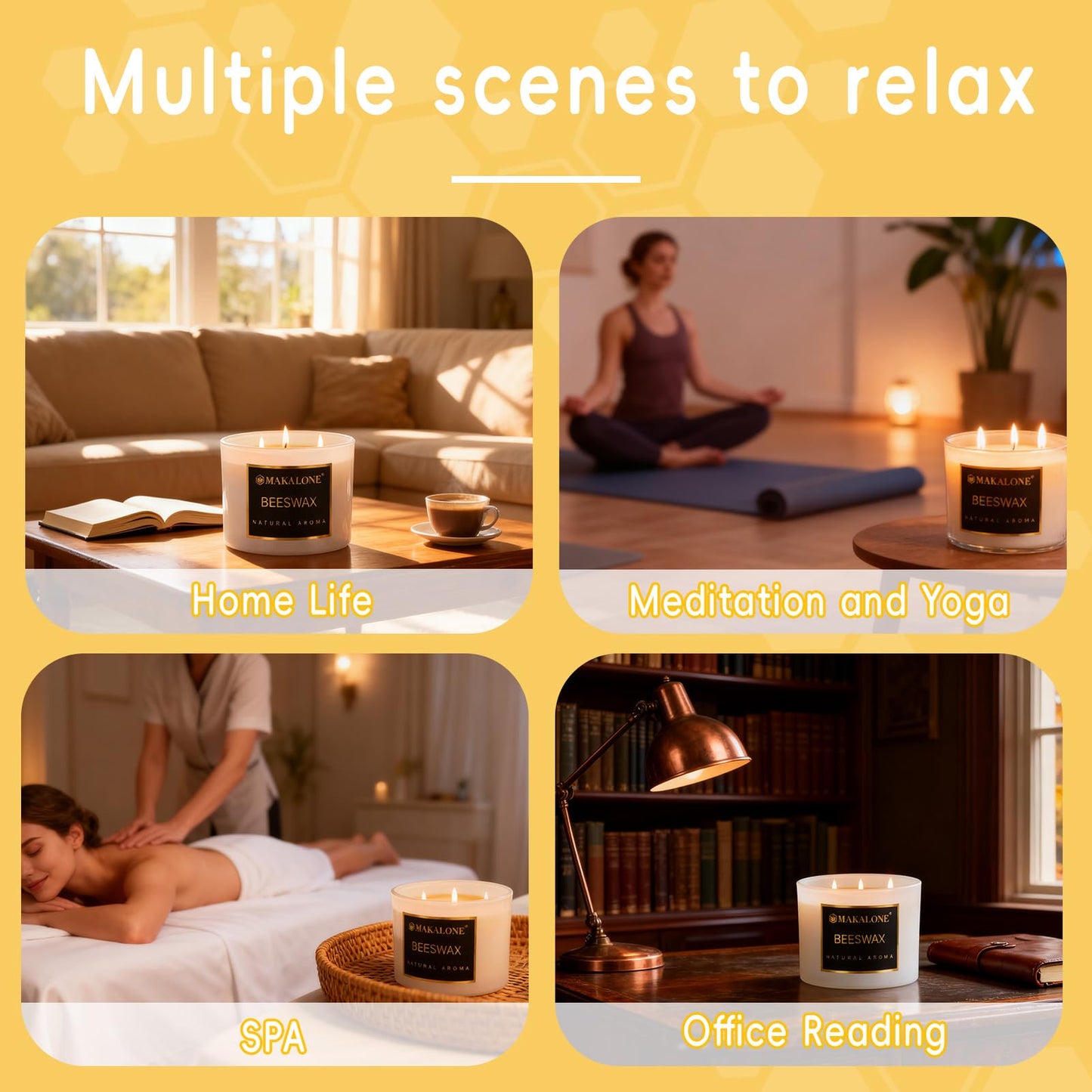 3 Wick Beeswax Jar Candle-42 H Long-Lasting Burn,Natural Air Purifying Candle,Non-Toxic,Smokeless,Natural Honey Aroma Handmade Beeswax White Jar Candles for Home,Yoga,Meditation,Sleep Aid,Ritual