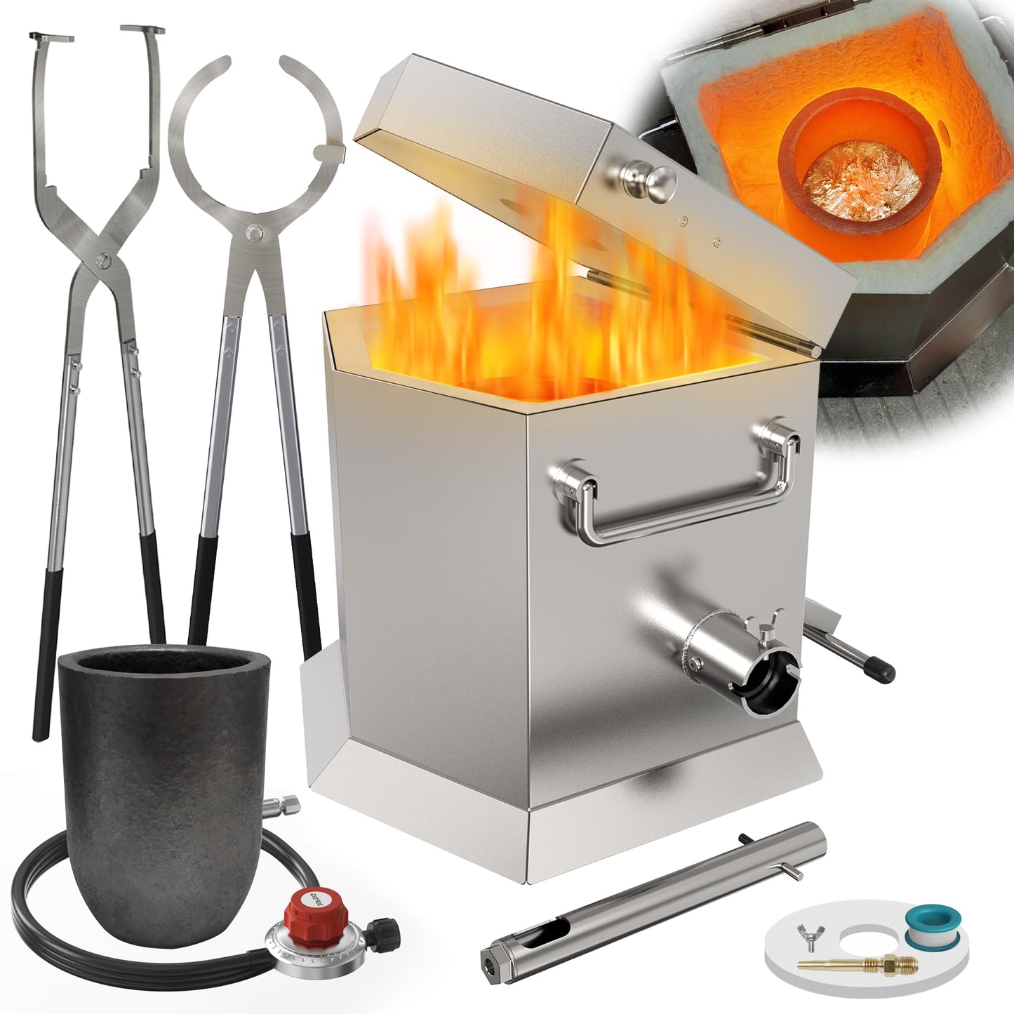 CANALHOUT 12KG/26.5lbs Propane Melting Furnace Kit with Two Tongs and Crucible, All New Kiln Metal Foundry Furnace Smelting Gold Silver Copper Aluminum, Metal Recycle Home Smelting Casting Tool