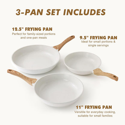 SENSARTE Nonstick Frying Pan Set - White Ceramic Coating Chef's Cookware | Healthy & PTFE-Free (9.5, 11, 12.5 Inch)