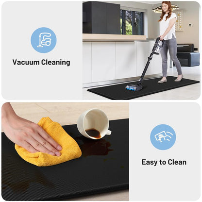 StepLively Kitchen Mat, 2 PCS Kitchen Rugs, Cushioned Kitchen Mats for Floor, Anti Fatigue Kitchen Rug Set, Non-Slip Standing Mat for Kitchen, Office, Sink, 17.3"x30"+17.3"x47", Black