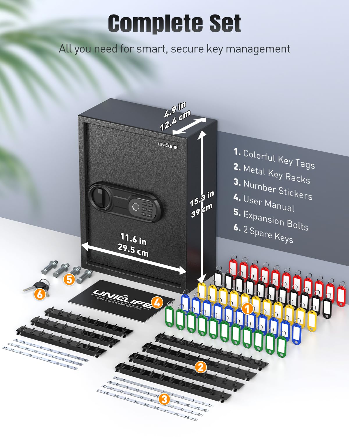 Uniclife 71 Position Key Box, Wall Mount Key Lock Box with Code and Key Lock, Fingerprint Key Cabinet with Anti-Theft Key Drop Slot & Keypad, Keys Safe for Office Hotel & Company