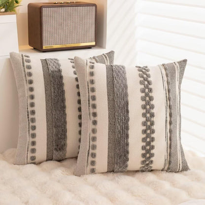 Boho Throw Pillow Covers 18x18 Set of 2 Farmhouse Decorative Cushion Case Striped Square Pillows Cover Chenille Pillow Cases Accent Neutral Pillowcase for Sofa Couch Bed,Sky Blue