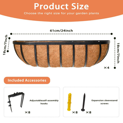 ZVOWOS 4 Pack 24" Railing Planter Window Box with Coco Fiber Liner Horse Trough Planter The Railing Planter Boxes for Deck Porch Fence Outdoor
