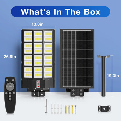 OKPRO 10000W Solar Street Lights Outdoor, IP66 Waterproof Solar Lights Outdoor with Motion Sensor & Remote, Dusk to Dawn Commercial Security Lighting for Parking Lot, Yard, Farm, Driveway