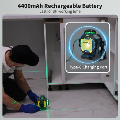 Firecore Laser Level with Receiver Kit, 1/13" High Accuracy, Laser Level 360 Self Leveling with Pulse Mode for Outdoor Up To 197ft, Rechargeable Green Line Laser for Home Renovation Construction-F93