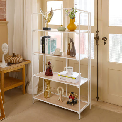Crofy No Assembly Folding Bookshelf for Living Room, 4 Tier White Collapsible Book Shelf for Home Office, Portable Bookcase Storage Organizer