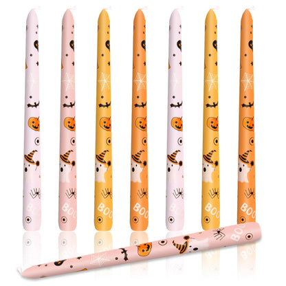 Whaline 8Pcs Halloween Taper Candles 10 Inch Orange Pink Ghost Pumpkin Decorative Candles Long Unscented Candle Sticks for Trick or Treat Party Home Table Decor
