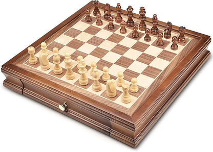 AMEROUS 12.8 x 12.8 Magnetic Wooden Chess Set with 2 Built-in Storage Drawers - 2 Bonus Extra Queens - Gift Packaging - Staunton Chess Pieces Board Games Chess Sets for Adults and Kids