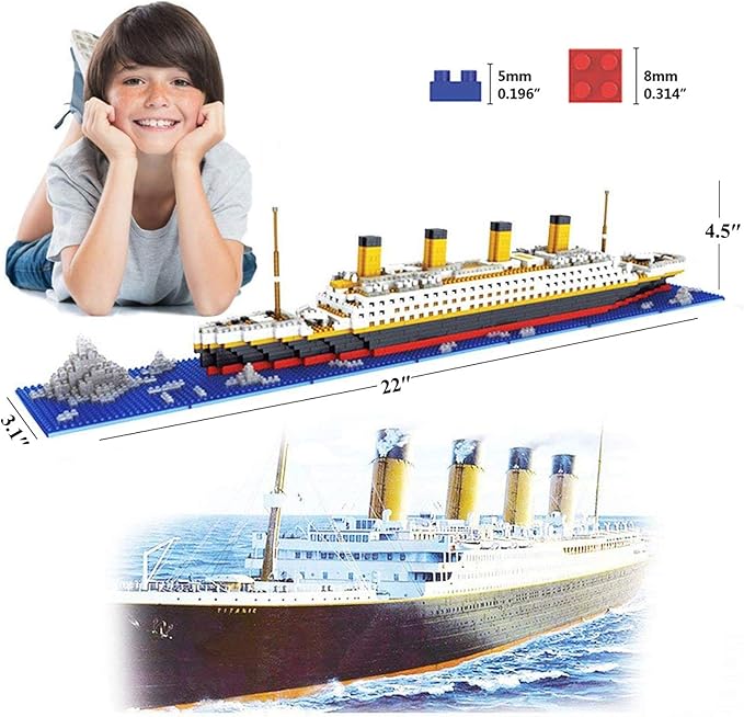 Titanic Ship Model Building Block Set 3D Puzzle Sets DIY Educational Toys Bricks Toy with 1860Pcs Micro Mini Blocks Ideal Gift for Kids and Adults