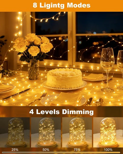 Btfarm Rechargeable Fairy Lights - 33FT 100LED Waterproof Twinkle Lights with Remote & Timer | Warm White Indoor/Outdoor Decor