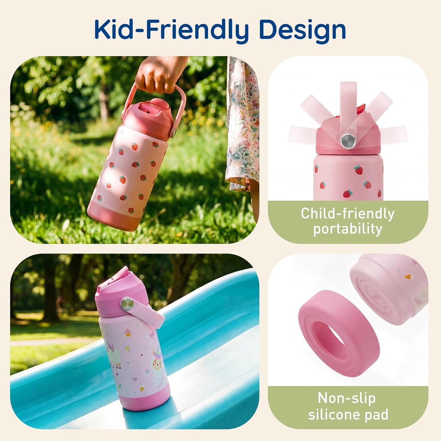 Mommore Kids Water Bottle - 12 oz Insulated Stainless Steel, Leakproof & BPA-Free, Green