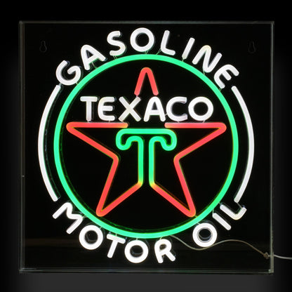 American Art Decor Acrylic LED Sign - Texaco Gasoline Motor Oil - 16in x 16in - Retro Neon Sign for Bar, Garage, Game Room