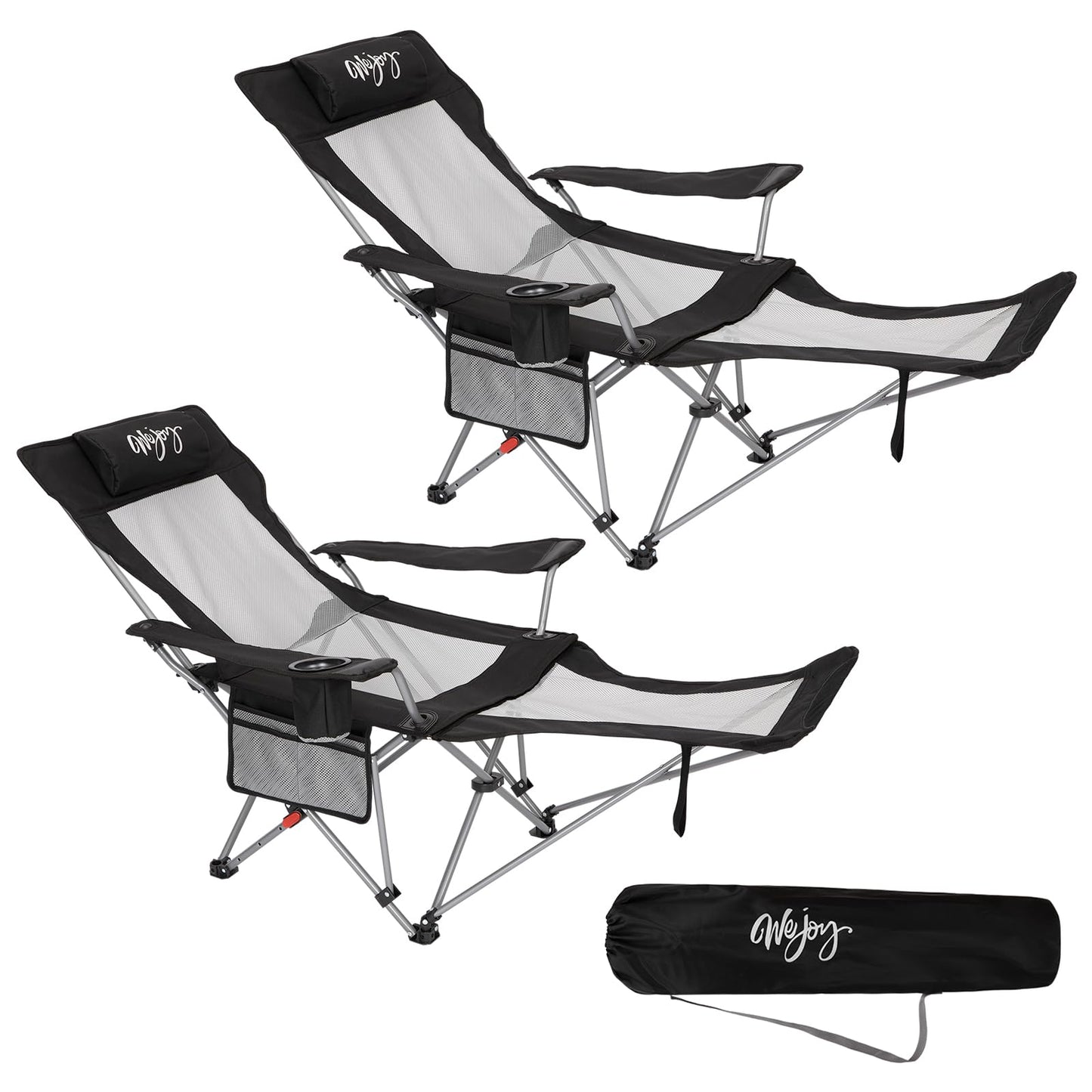 #WEJOY 2-in-1 Reclining Camping Chair with Footrest for Adults Folding Lounge Chair with Adjustable Backrest Lightweight Camping Chairs Heavy Duty Camp Chairs for Outdoor (2 Pack Black Grey)