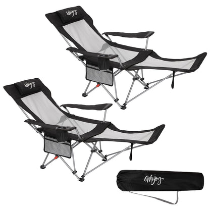 #WEJOY 2-in-1 Reclining Camping Chair with Footrest for Adults Folding Lounge Chair with Adjustable Backrest Lightweight Camping Chairs Heavy Duty Camp Chairs for Outdoor (2 Pack Black Grey)
