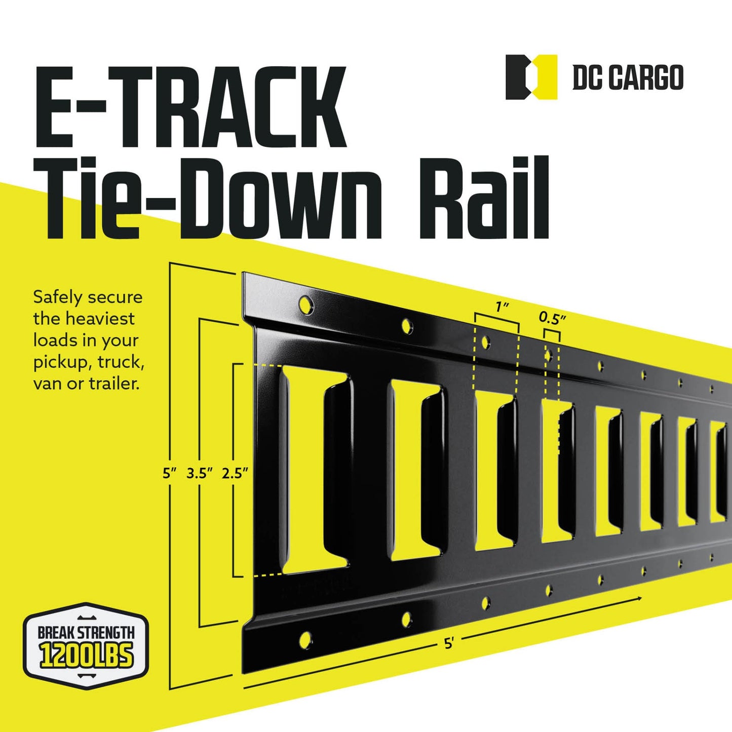 DC Cargo Mall 5' Long E Track Tie Down Rail (4 Pack) Powder Coated Steel Universal ETrack Tiedown System Kit - Easy Safe Secure Bolt on Socket System for Cargo on Pickups, Trucks, Trailer Tie, Vans