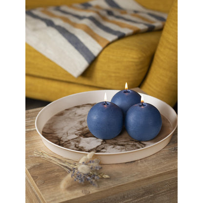 CANDWAX Set of 3 Round Candles Ball 3 inch - Royal Blue Spheres - Perfect as Wedding Decor and as Spheres for Home Decor - Long Burning Unscented Smokeless Dripless Navy Blue Candles