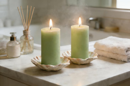 4 Pack Sage-Green Pillar Candles, 2x4 Inch, Long-Lasting, Dripless and Smokeless Unscented Candles, Ideal for Home Décor, Parties Weddings and Relaxation